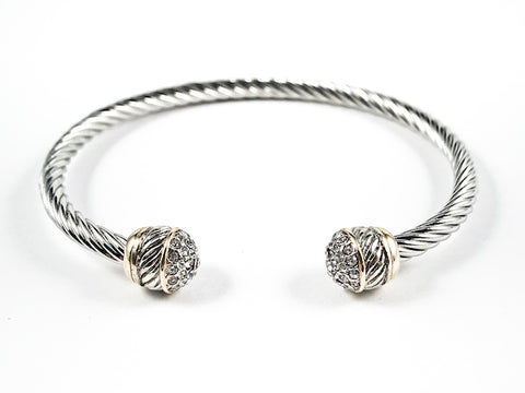 Beautiful Cable Wire Design Round Band Micro Setting CZ Duo Ends Two Tone Style Brass Cuff Bangle
