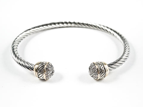 Beautiful Cable Wire Design Round Band Micro Setting CZ Duo Ends Two Tone Style Brass Cuff Bangle