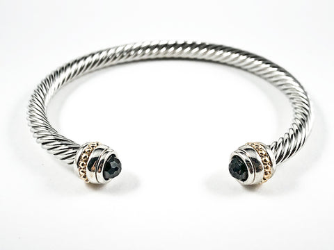 Modern Cable Wire Band Dainty Black CZ Duo Ends Brass Cuff Bangle