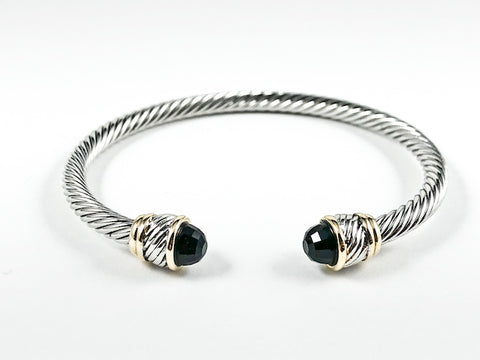 Beautiful Cable Wire Band Design Black Crystal Duo End Brass Cuff Bangle
