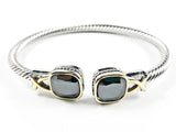Elegant Wire Band Texture Square Cut CZ Duo End Two Tone Style Brass Bangle