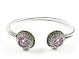 Beautiful Wire Band Texture With Duo Layered Round Stone Two Tone Style Brass Bangles