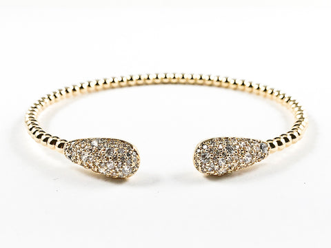 Beautiful Ball Beads Band With Pear Shape Micro CZ Duo Ends Gold Tone Brass Bangle
