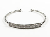 Elegant Ball Beads Band With Center Micro Setting CZ Long Bar Silver Tone Brass Bangle