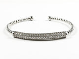 Elegant Ball Beads Band With Center Micro Setting CZ Long Bar Silver Tone Brass Bangle