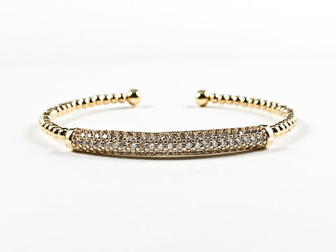 Elegant Ball Beads Band With Center Micro Setting CZ Long Bar Gold Tone Brass Bangle