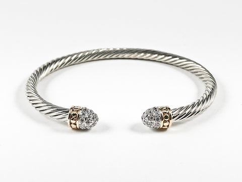 Modern Wire Band With Micro CZ Duo Ends Design Brass Cuff Bangle