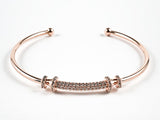 Elegant Center Long Curved Pave CZ Bar Thin Band Brass Cuff Bangle