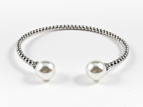 Beautiful Bead Texture Band With Duo Pearl Ends Brass Cuff Bangle