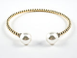 Beautiful Bead Texture Band With Duo Pearl Ends Brass Cuff Bangle