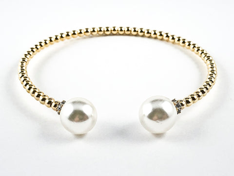 Beautiful Bead Texture Band With Duo Pearl Ends Brass Cuff Bangle