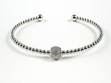 Beautiful Bead Texture Band With Center Pave CZ Ball Charm Brass Cuff Bangle.