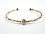 Beautiful Bead Texture Band With Center Pave CZ Ball Charm Brass Cuff Bangle.