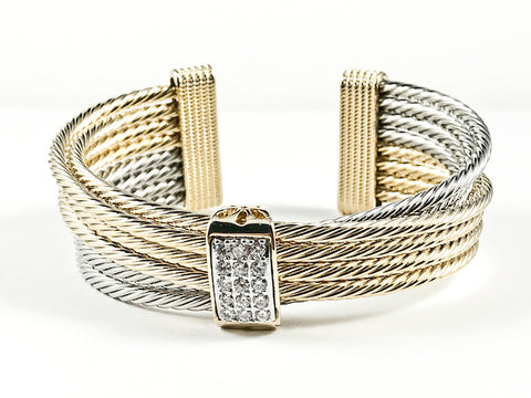 Beautiful Modern Multi Layered Cable Wire Texture Cross Over Design Two Tone Cuff Brass Bangle