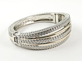 Modern Multi Row Thick Weave Texture Two Tone Design Magnetic Brass Bracelet Bangle