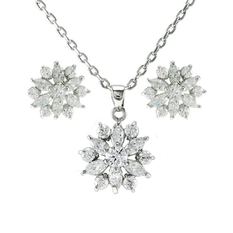 Classic Fine Elegant Stardust Snowflake Design Brass Earring Necklace Set