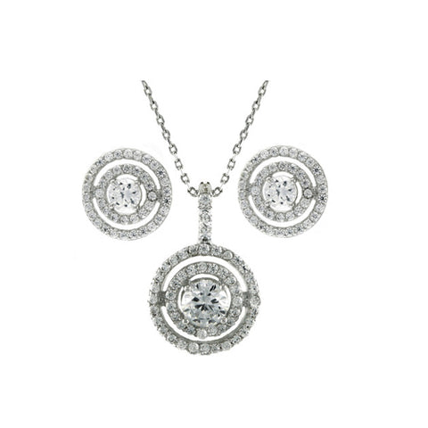 Classic Elegant Round Circular Pattern Earring Necklace Brass Set