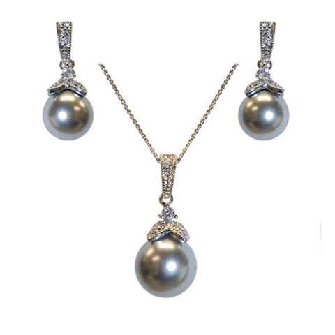 Classic Elegant Antique Style Design Black Pearl Dangle Brass Earring Necklace Set