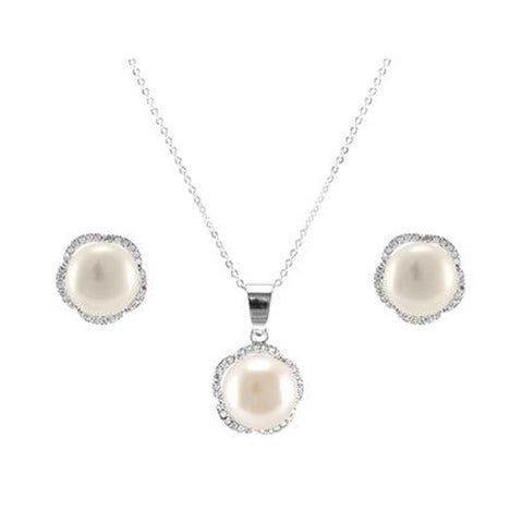 Classic Cute Center Pearl Rounded Star Design Brass Earring Necklace Set