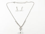 Stylish Thin Crystal Dangling Pearl Statement Earring Necklace Fashion Set