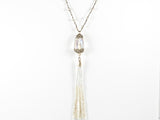 Beautiful Vintage Long Tassel With Micro Pearls Crystal Earring Necklace Fashion Set