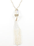 Beautiful Vintage Long Tassel With Micro Pearls Crystal Earring Necklace Fashion Set