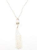 Beautiful Vintage Long Tassel With Micro Pearls Crystal Earring Necklace Fashion Set