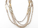 Unique Stylish Multi Strand Crystal Brown Topaz Color Earring Necklace Brass Set