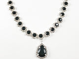 Fancy Elegant Pear Shape Dangle Design Black Color Crystal Fashion Earring Bracelet Necklace Set
