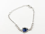 Fancy Elegant Pear Shape Dangle Design Sapphire Color Crystal Fashion Earring Bracelet Necklace Set