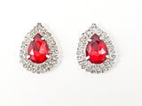 Fancy Pear Shape Dangle Ruby Color Crystal Thick Multi Row Micro Crystal Style Design Fashion Earring Necklace Set