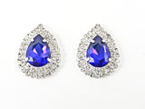 Fancy Pear Shape Dangle Blue Color Crystal Thick Multi Row Micro Crystal Style Design Fashion Earring Necklace Set