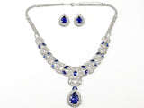 Fancy Pear Shape Dangle Blue Color Crystal Thick Multi Row Micro Crystal Style Design Fashion Earring Necklace Set