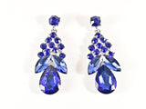 Beautiful Fancy Big Full Floral Design Blue Color Crystals Earring Necklace Fashion Set