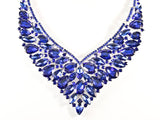 Beautiful Fancy Big Full Floral Design Blue Color Crystals Earring Necklace Fashion Set