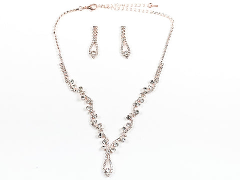 Classic Beautiful CZ Design Pink Gold Tone Earring Necklace Fashion Set