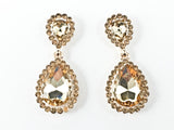 Fancy Layered Light Brown Color Crystals Pear Shape Design Style Pattern Earring Necklace Set
