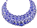 Fancy Layered Blue Color Crystals Pear Shape Design Style Pattern Earring Necklace Set