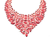 Stylish Detailed Mix Stones & Shape Sharp Floral Pattern Red Color Crystals Earring Necklace Fashion Set