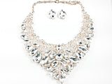 Stylish Detailed Mix Stones & Shape Sharp Floral Pattern Clear Crystals Earring Necklace Fashion Set