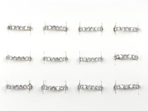 Classic 12 Pieces Set Round Cut Eternity CZ Band Silver Tone Brass Ring