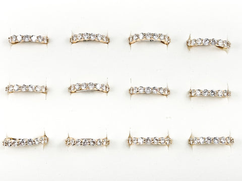 Classic 12 Pieces Set Round Cut Eternity CZ Band Gold Tone Brass Ring