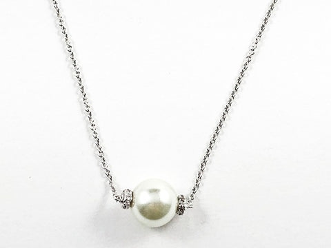 Classic Single Full Pearl With CZ Brass Necklace