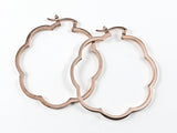Unique Cute Large Floral Frame Pink Gold Tone Steel Hoop Earrings