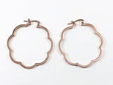 Unique Cute Large Floral Frame Pink Gold Tone Steel Hoop Earrings