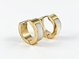 Nice Dainty Mother Of Pearl Yellow Gold Tone Huggie Steel Earrings