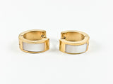Nice Dainty Mother Of Pearl Yellow Gold Tone Huggie Steel Earrings