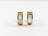 Nice Dainty Mother Of Pearl Yellow Gold Tone Huggie Steel Earrings