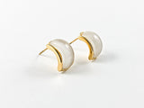 Elegant Curved Design Mother Of Pearl Center Stone Gold Tone Steel Earrings
