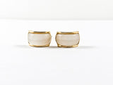 Elegant Curved Design Mother Of Pearl Center Stone Gold Tone Steel Earrings